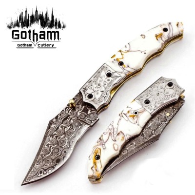 Custom Damascus Steel Folding Knife