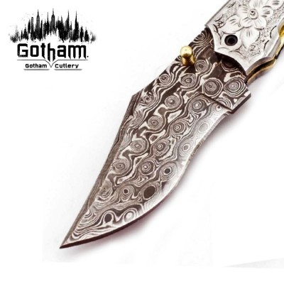 Custom Damascus Steel Folding Knife