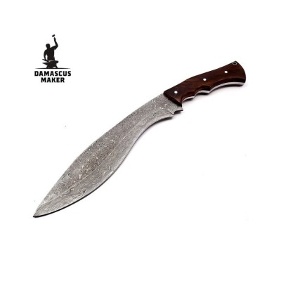 Damascus Kukri Knife with Leather Sheath