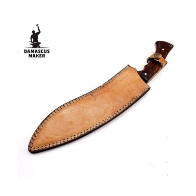 Damascus Kukri Knife with Leather Sheath