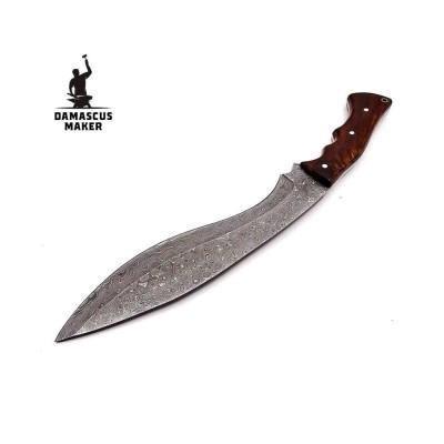 Damascus Kukri Knife with Leather Sheath