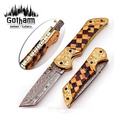 Elegant Handmade Damascus Folding Knife