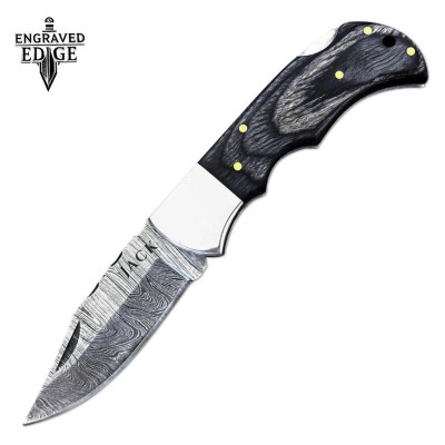 Damascus Steel Pocket Knife with Leather Sheath