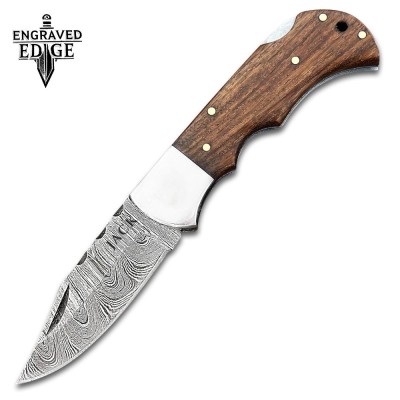 Damascus Steel Pocket Knife with Personalized Handle and Back Lock