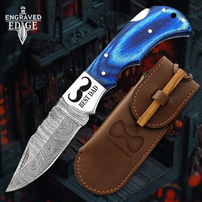 Personalized Engraved Pocket Knife with Damascus Steel Blade