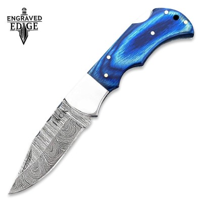 Personalized Engraved Pocket Knife with Damascus Steel Blade