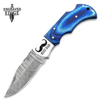 Personalized Engraved Pocket Knife with Damascus Steel Blade