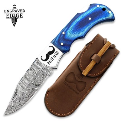 Personalized Engraved Pocket Knife with Damascus Steel Blade