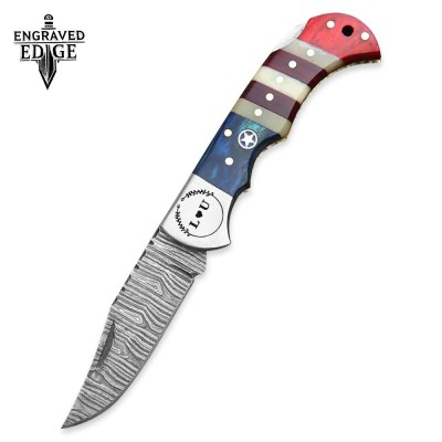 Handmade Damascus Steel Pocket Knife with Texas Flag Handle