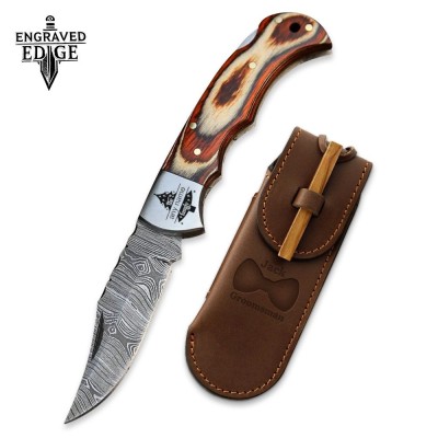 Custom Handmade Damascus Pocket Knife with Color Wood Handle