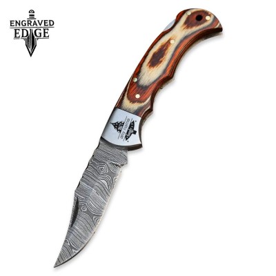 Custom Handmade Damascus Pocket Knife with Color Wood Handle