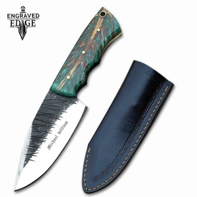 Custom Full Tang Hunting Knife with Pine Cone Handle & Leather Sheath