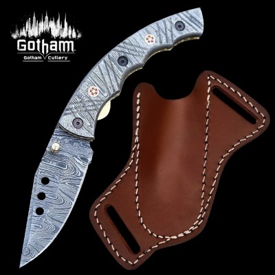 Custom Handmade Damascus Liner Lock Folding Knife