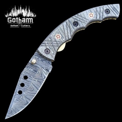 Custom Handmade Damascus Liner Lock Folding Knife