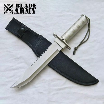 Silver Tactical Hunting Fixed Blade Knife with Nylon Sheath