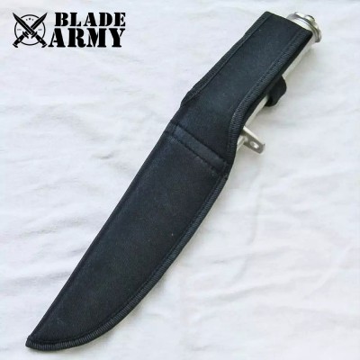 Silver Tactical Hunting Fixed Blade Knife with Nylon Sheath