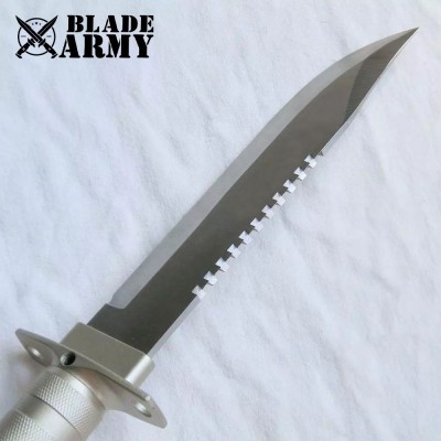 Silver Tactical Hunting Fixed Blade Knife with Nylon Sheath