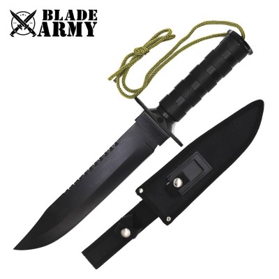 Tactical Black Stainless Steel Survival Knife with Nylon Sheath