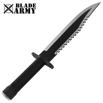 Black Rambo First Blood Survival Knife with Leather Sheath