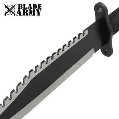 Black Rambo First Blood Survival Knife with Leather Sheath