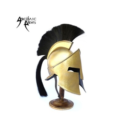 Greek Spartan King Crested Helmet With Stand - Black Plume