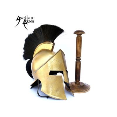 Greek Spartan King Crested Helmet With Stand - Black Plume