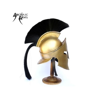 Greek Spartan King Crested Helmet With Stand - Black Plume