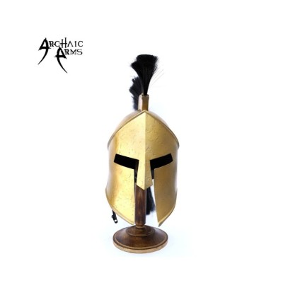 Greek Spartan King Crested Helmet With Stand - Black Plume