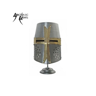 Decorative Barrel Helm Crusader Helmet With Stand - Armor Replica