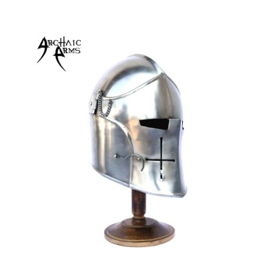 Medieval Visored Barbuta Helmet - Authentic 18-Gauge Steel Armor