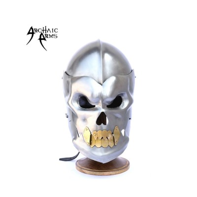 Medieval Human Skull Helmet Silver Demon - Handcrafted Steel Armor