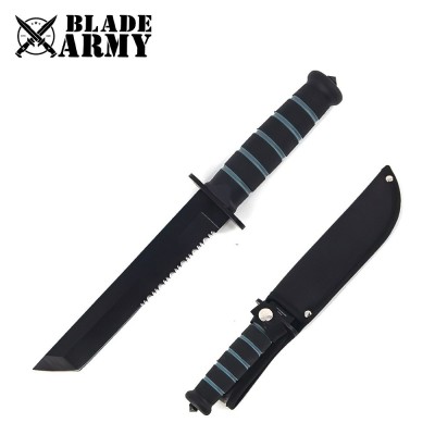 Tactical Hunting Knife with Serrated Tanto Blade and Nylon Sheath