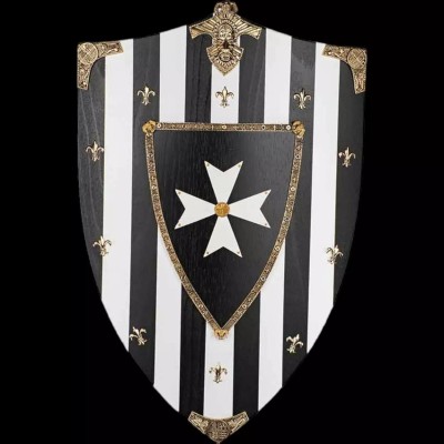 Hospitaliers Knights Wooden Shield for Medieval Decor and Reenactments