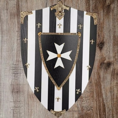 Hospitaliers Knights Wooden Shield for Medieval Decor and Reenactments