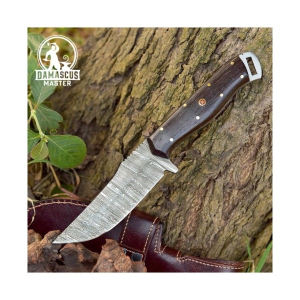 Handmade Damascus Steel Hunting Fixed Blade Camp Knife with Wenge Wood