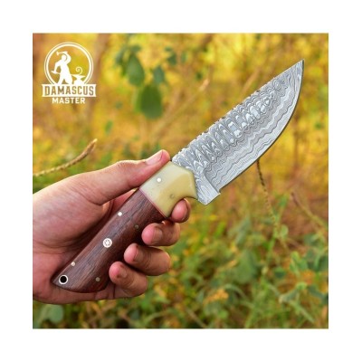 Damascus Hunting Knife - Rosewood Handle