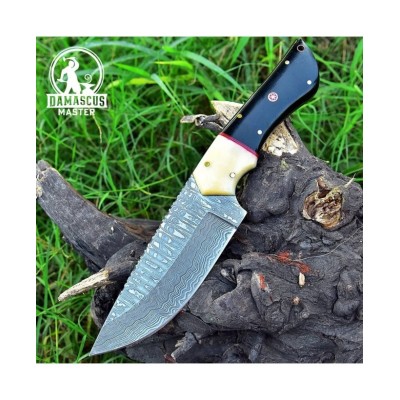 Handmade Damascus Steel Hunting Knife With Leather Sheath