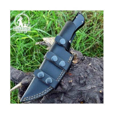 Handmade Damascus Steel Hunting Knife With Leather Sheath