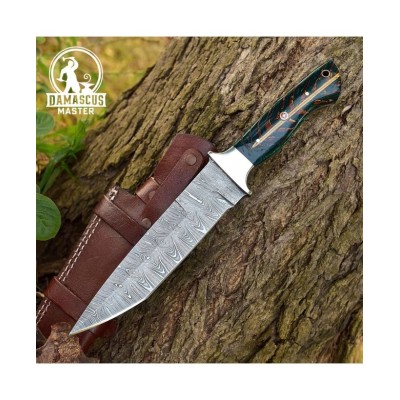 Handmade Damascus Steel Tanto Blade Hunting Knife