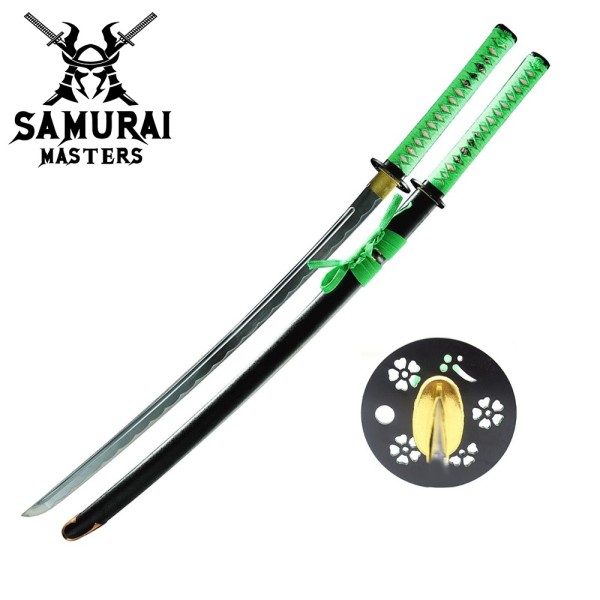 Handmade Japanese Samurai Katana Sword with Green Tsuka-Ito