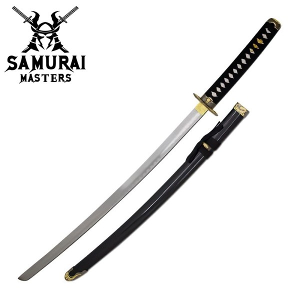 Two-Tone Dragon Design 3-Piece Samurai Katana Set with Stand