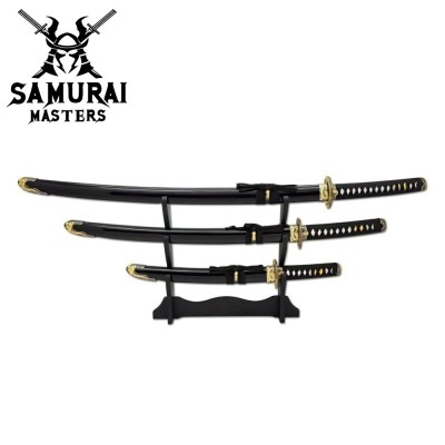 Two-Tone Dragon 3-Piece Samurai Katana Set with Display Stand