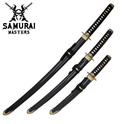 Two-Tone Dragon 3-Piece Samurai Katana Set with Display Stand