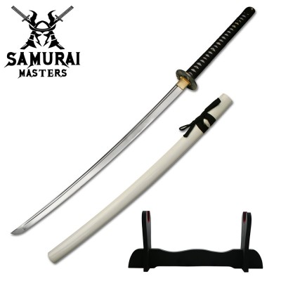 Hand-Forged Warlord Samurai Katana – 43.7" Sword with Display Stand