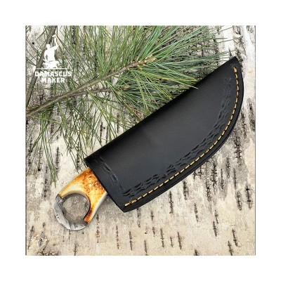 Damascus Steel Skinning Knife with Leather Sheath