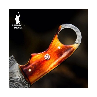 Damascus Steel Skinning Knife with Leather Sheath