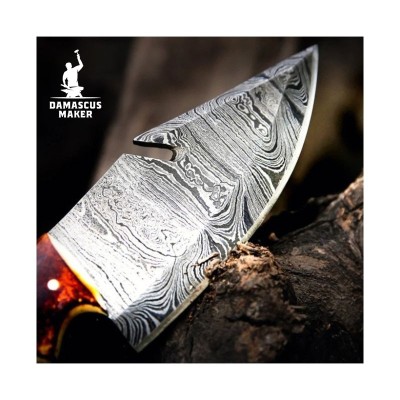 Damascus Steel Skinning Knife with Leather Sheath