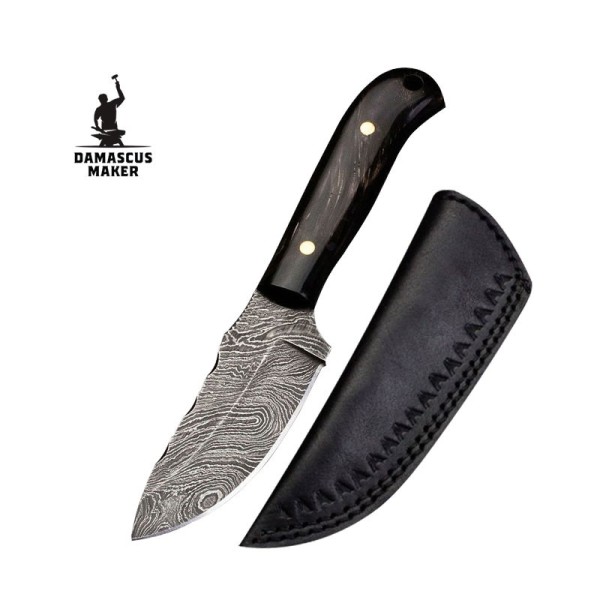 Damascus Steel Skinning Knife with Leather Sheath