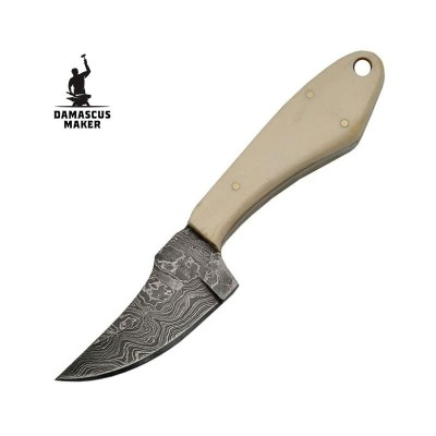 Bone Handle Damascus Skinner Knife with Leather Sheath Bone Handle Damascus Skinner Knife with Leather Sheath