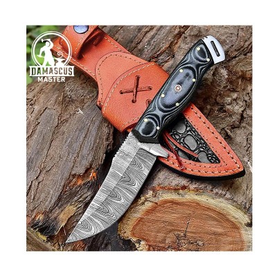 Handmade Damascus Steel Hunting Knife with Leather Sheath